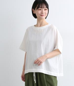 シアーポプリン　ドロストワイドブラウス(オフ-M)