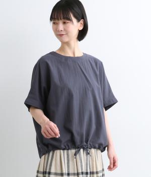 シアーポプリン　ドロストワイドブラウス(ネイビー-M)