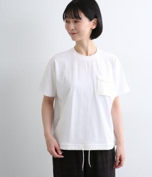 リサイクルコットン　ドロストポケット付きTシャツ(オフ-M)