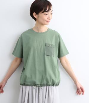 リサイクルコットン　ドロストポケット付きTシャツ(グリーン-M)