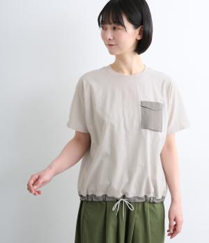 リサイクルコットン　ドロストポケット付きTシャツ(グレー-M)