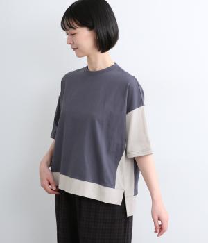 リサイクルコットン　バイカラーワイドTシャツ(ネイビー×グレー-M)