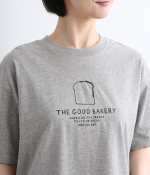 リサイクルコットン　パン刺繍ワイドTシャツ(杢グレー-M)