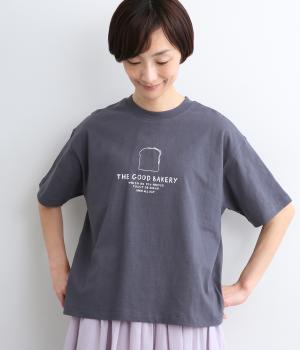 リサイクルコットン　パン刺繍ワイドTシャツ(ネイビー-M)