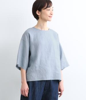 リネンバックタックワイドブラウス(スカイブルー-M)