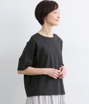 コットン強撚スムースワイドTシャツ(ブラック-M)