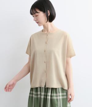 リネンライク　フロントボタン2wayカーディガン(ライトベージュ-M)