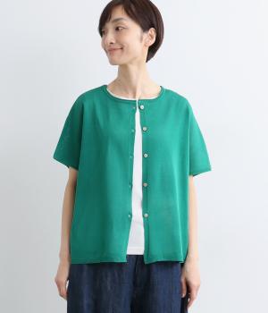 リネンライク　フロントボタン2wayカーディガン(エメラルドグリーン-M)