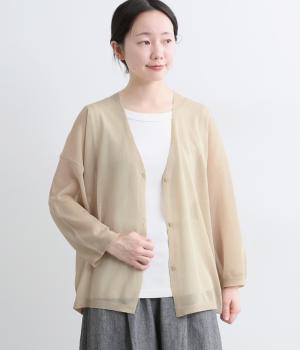 リネンライク　Vネックワイドカーディガン(ライトベージュ-M)