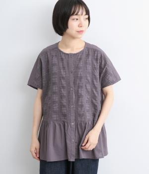 コットンボイル　ウエスト切替ブラウス(チャコール-M)