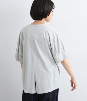 シルケット天竺　タックスリーブTブラウス(グレー-M)