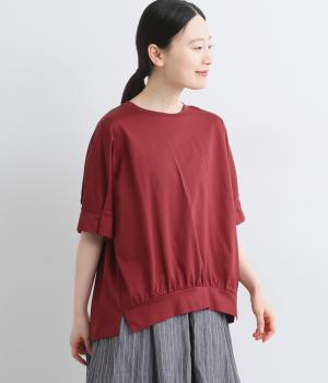 シルケット天竺　タックスリーブTブラウス(レッド-M)
