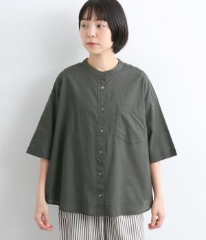 コットンボイル　バンドカラービッグシャツ(スミクロ-M)