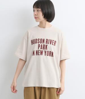 ラフィ天竺　ロゴプリントオーバーサイズTシャツ(アイボリー-M)