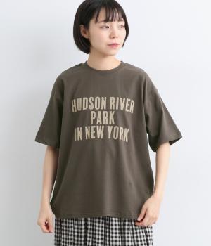 ラフィ天竺　ロゴプリントオーバーサイズTシャツ(スミクロ-M)
