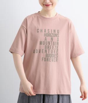 ラフィ天竺　ロゴプリントTシャツ(ダスティピンク-M)