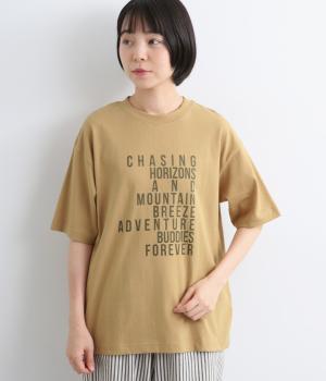ラフィ天竺　ロゴプリントTシャツ(ベージュ-M)