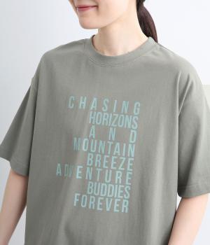 ラフィ天竺　ロゴプリントTシャツ(グレー-M)