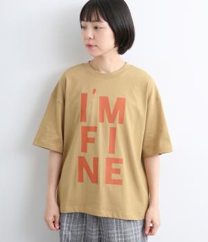 ラフィ天竺　ビッグロゴプリントTシャツ(ベージュ-M)