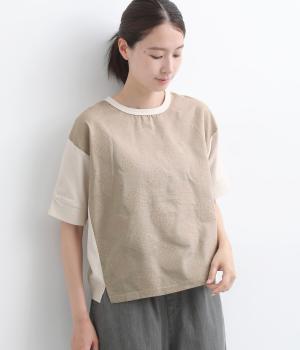 ラフィ天竺異素材コンビ　ドルマンTシャツ(アイボリー-M)