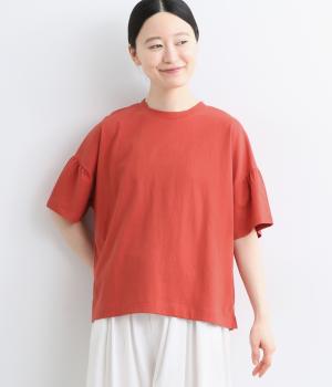 ラフィ天竺　ギャザースリーブTシャツ(レッド-M)