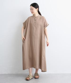 美品✨プリーツプリーズ　ワンピース　ベージュ　ノースリーブ　フレンチスリーブ セルロースリネン フレンチスリーブワンピース｜Crea delice