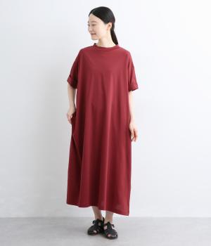 シルケット天竺　モックネックワンピース(レッド-M)