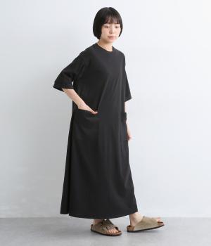 接触冷感天竺　異素材切替ワンピース(ブラック-M)