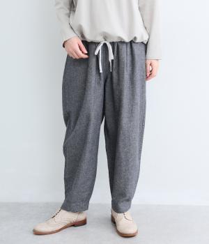 コットンリネンミニヘリンボーンバレルパンツ(チャコール-M)