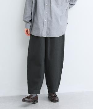 コットンリネンミニヘリンボーンバレルパンツ(ブラック-M)