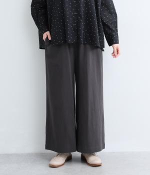 コットンリネンツイルウエストゴムワイドパンツ(チャコール-M)