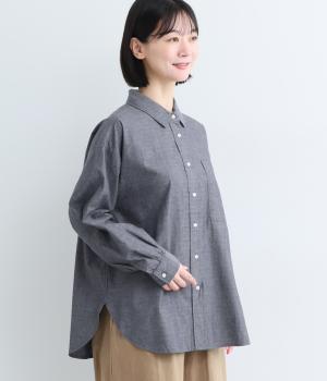 ソフトポプリン オーバーサイズワイドシャツ(ネイビーシャンブレー-M)
