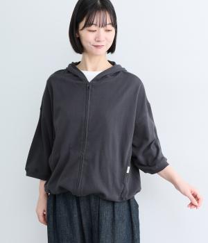 ミニ裏毛 7分袖フーデッドZIPパーカー(スミクロ-M)