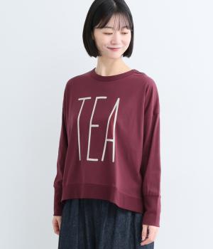 OE天竺接触冷感 TEAプリントワイドTシャツ(ボルドー-M)