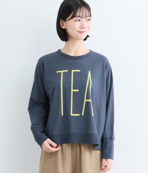 OE天竺接触冷感 TEAプリントワイドTシャツ(ネイビー-M)