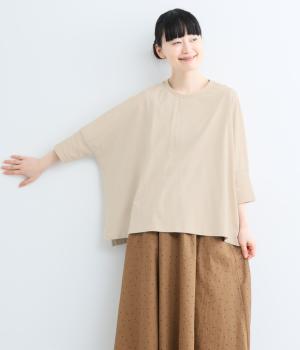 OE天竺接触冷感 リブアクセントワイド7分袖Tシャツ(アイボリー-M)