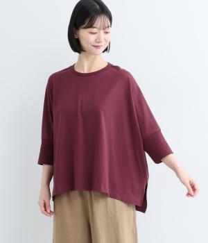 OE天竺接触冷感 リブアクセントワイド7分袖Tシャツ(ボルドー-M)