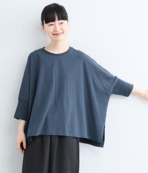 OE天竺接触冷感 リブアクセントワイド7分袖Tシャツ(ネイビー-M)