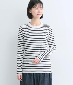 オーガニックコットン天竺 ロングスリーブTシャツ(ボーダーオフ×クロ-L)