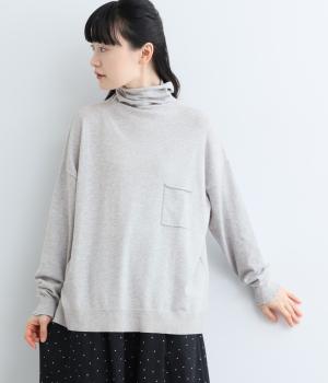 ポケット付きオフタートルワイドセーター(杢グレー-M)