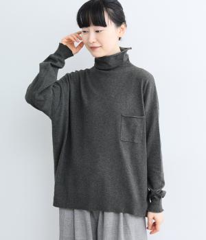 ポケット付きオフタートルワイドセーター(杢チャコール-M)