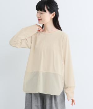 強撚シルケットスムース異素材切替Tシャツ(キナリ-M)