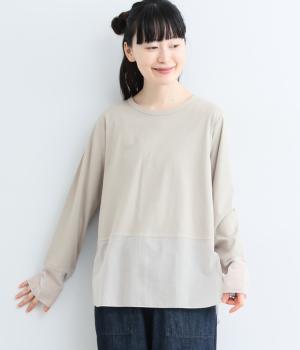 強撚シルケットスムース異素材切替Tシャツ(ライトグレー-M)