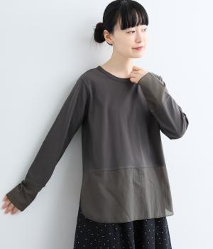 強撚シルケットスムース異素材切替Tシャツ(チャコール-M)