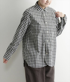 タイプライターラウンドカラーシャツ(ブラックギンガム-ONESIZE)