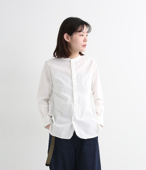 タイプライターラウンドヘムスタンドカラー長袖シャツ(ホワイト-ONESIZE)