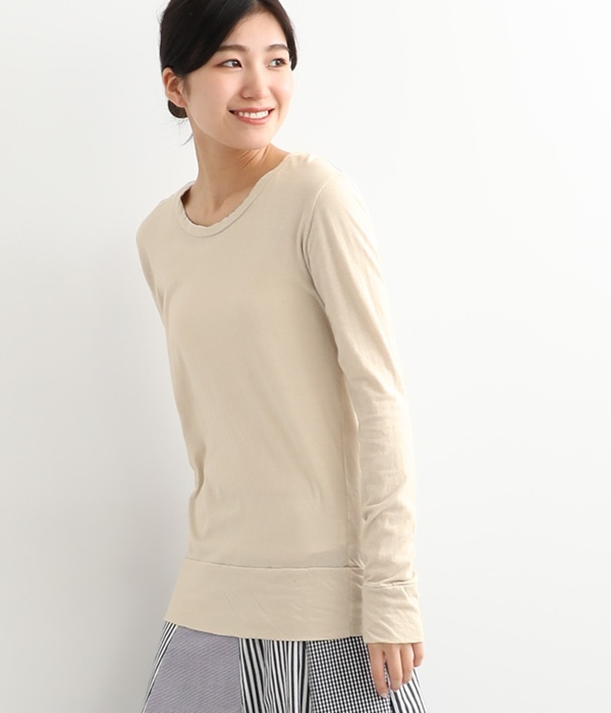 ラフィーガーゼクルーネックTシャツ(ベージュ-ONESIZE)