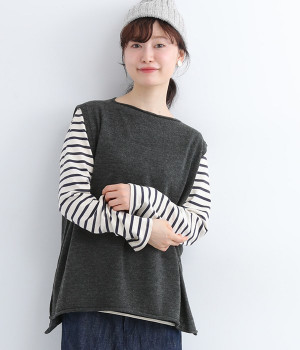 【国産ウール100％】天竺ベスト(チャコール-ONESIZE)