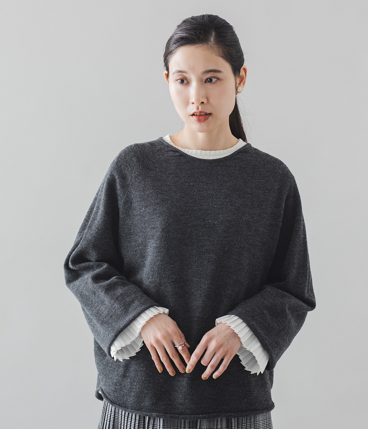 【国産ウール100％】コクーンドルマンプルオーバー(チャコール-ONESIZE)