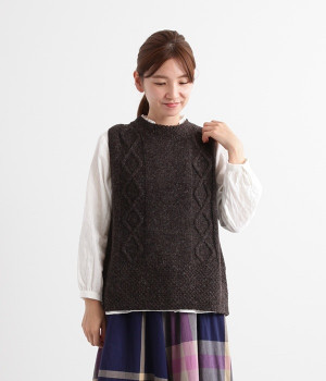 ウール後ろ開きベスト(チャコール-ONESIZE)